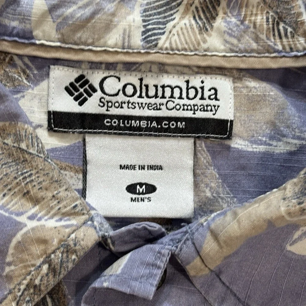 Columbia‎ Men's Medium Hawaiian Shirt 100% Cotton Palm Trees Fish Lavender Blue